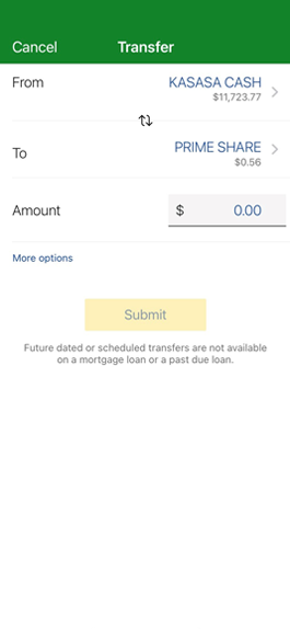 Transfer funds shown on OHCU's mobile app.